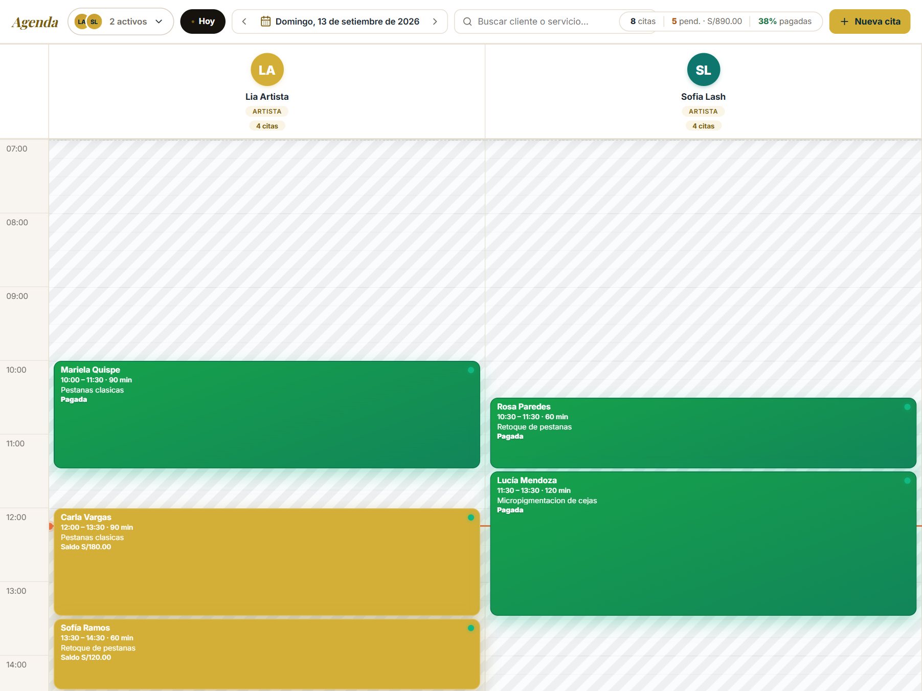 Pantalla de Agenda en GlowDesk